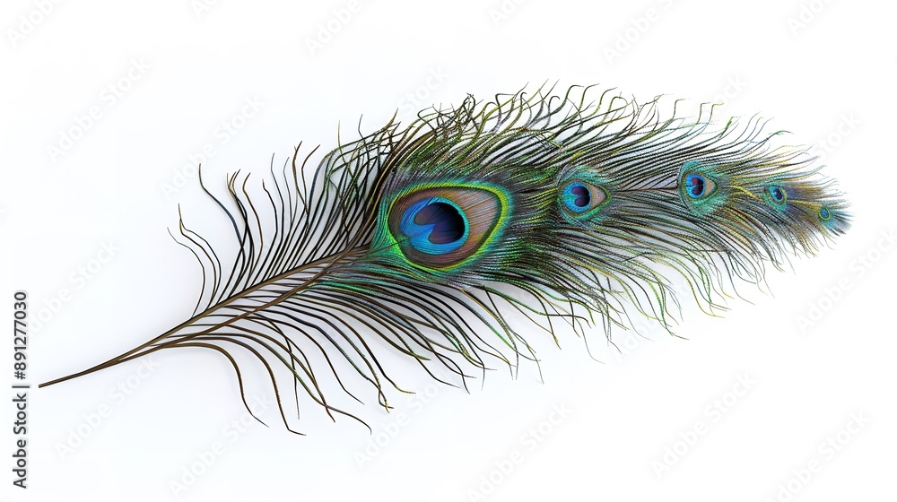 Obraz premium Peacock feather isolated on white background