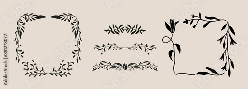 Abstract antique flower wreath frame, Art nouveau style decoration.