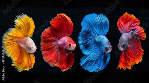 Vibrant Betta fish with colorful fins swimming in an exotic underwater scene, showcasing aquatic beauty and grace.