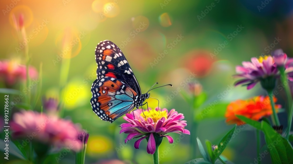 beautiful butterfly enjoying a flower's nectar in the wild beautiful butterfly enjoying a flower's nectar in the wild