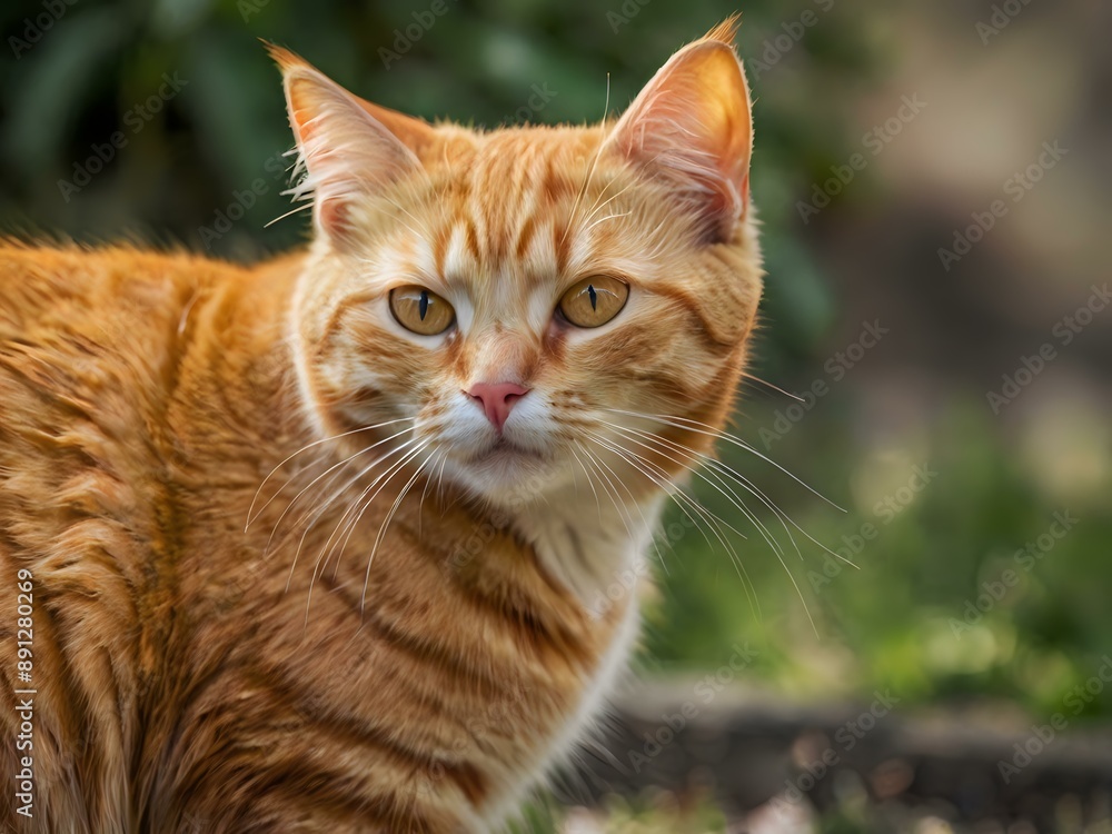 orange cat with blur background, orange cat is sitting and looking orange cat with blur background, orange cat is sitting and looking