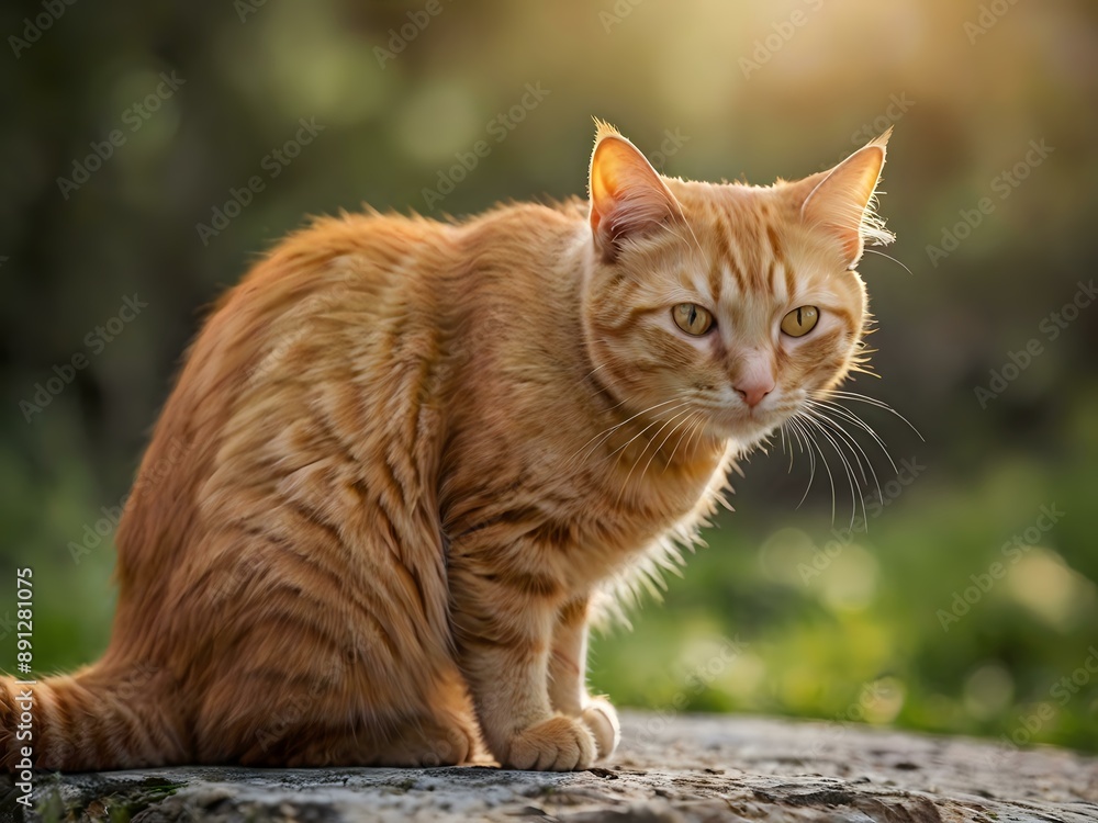 orange cat with blur background, orange cat is sitting and looking orange cat with blur background, orange cat is sitting and looking