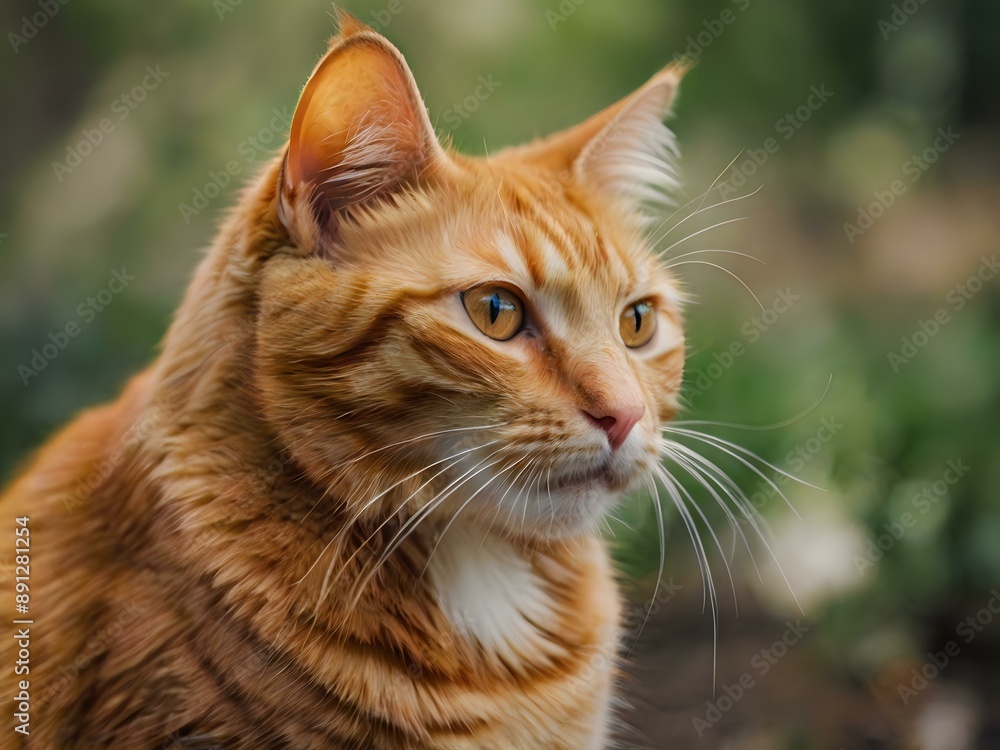 Obraz premium orange cat with blur background, orange cat is sitting and looking