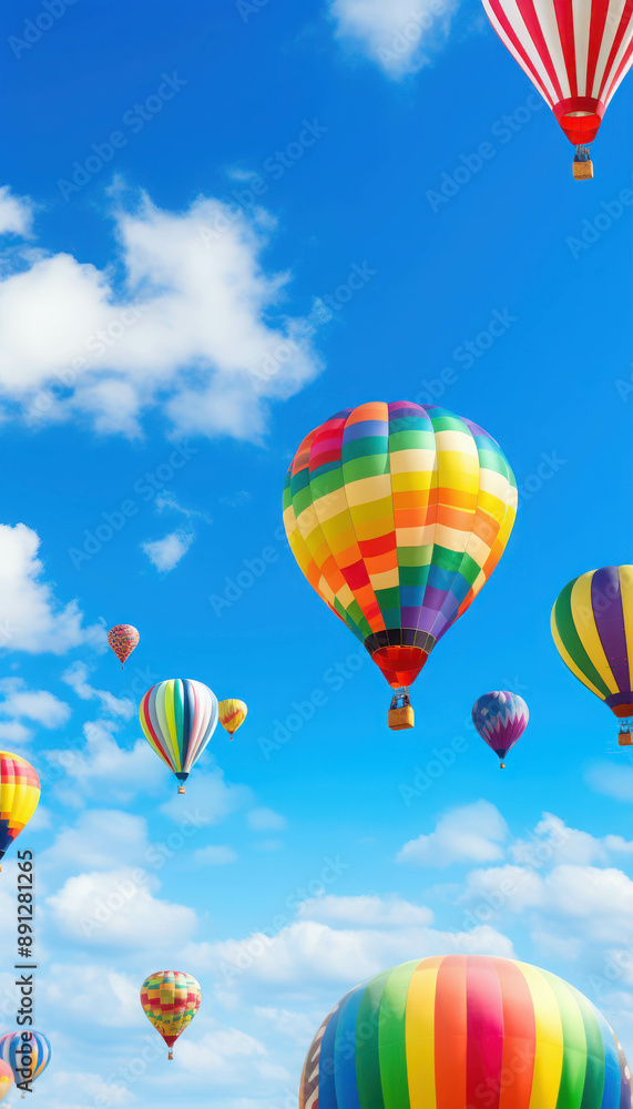 Obraz premium Colorful Hot Air Balloons Floating Gracefully Over a Lush Green Valley with Vibrant Flowers and Majestic Mountains