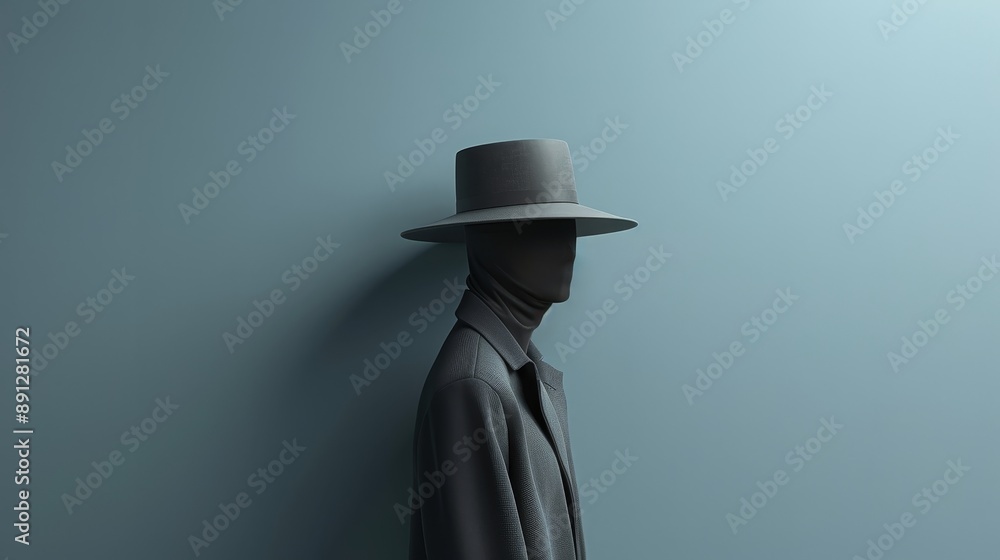 A man in a black hat stands in front of a blue wall A man in a black hat stands in front of a blue wall