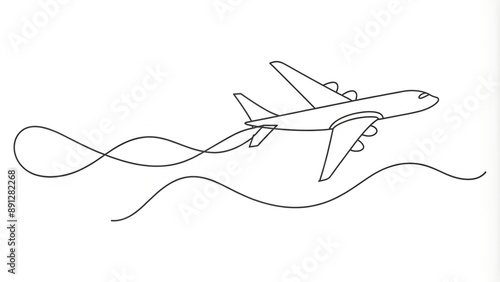 Airplane flying on a continuous line drawing minimalist design