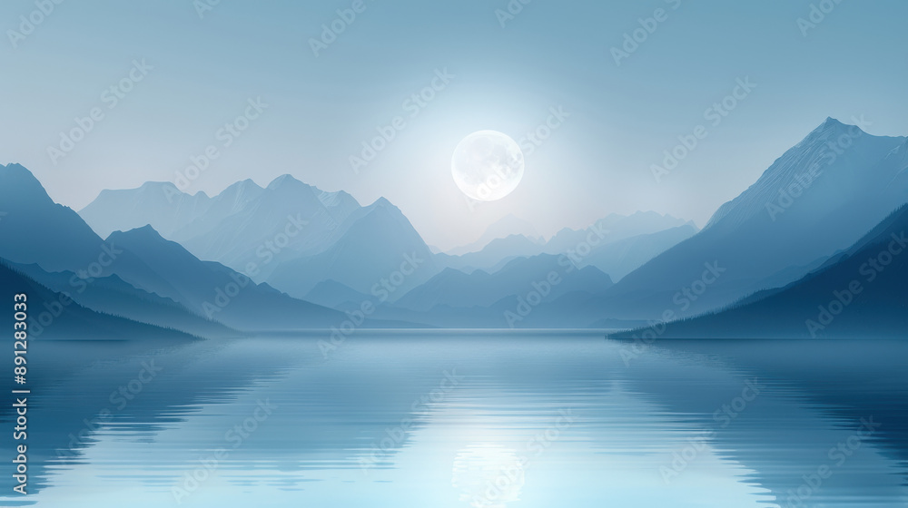 A large body of water with a large moon in the sky A large body of water with a large moon in the sky