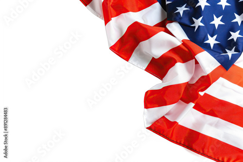 Crumpled American flag with red, white, and blue colors, partially covering a grid-like transparent background. The juxtaposition of the flag and the grid provides a unique and patriotic design photo