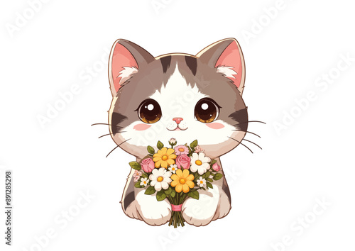 cat holding a bouquet present