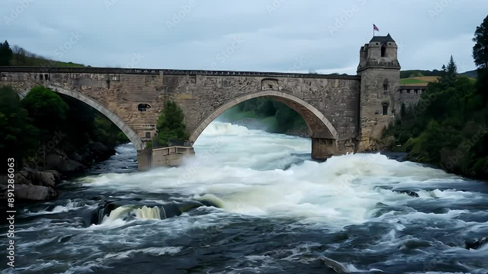 The Old Stone Bridge Over Rushing Water in Norway The Old Stone Bridge Over Rushing Water in Norway
