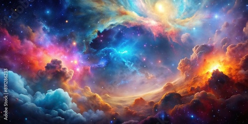 Galaxy background with colorful space nebula clouds, Universe, Astronomy, Galaxy, Space, Stars