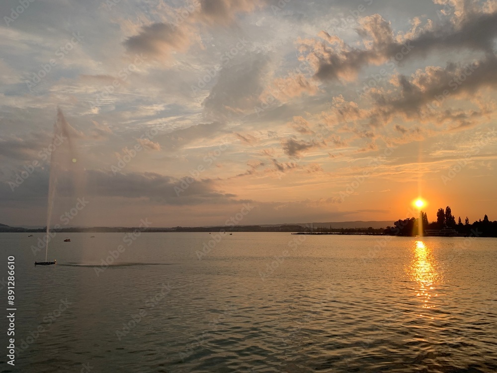 lake in the city of zug, switzerland, swiss - sunset, lake of zug at sunset lake in the city of zug, switzerland, swiss - sunset, lake of zug at sunset