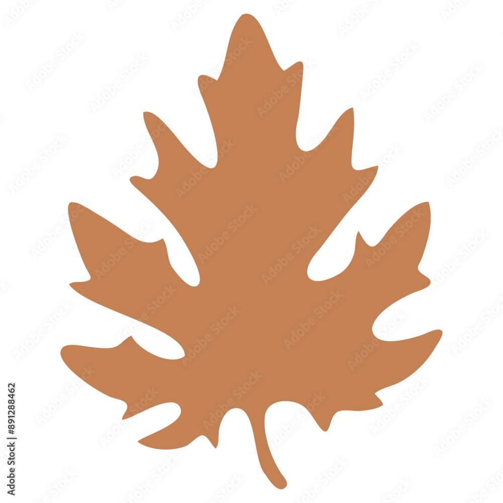 A simple silhouette of a maple leaf in a warm brown color, with distinct lobes and a prominent stem, set against a plain white background A simple silhouette of a maple leaf in a warm brown color, with distinct lobes and a prominent stem, set against a plain white background