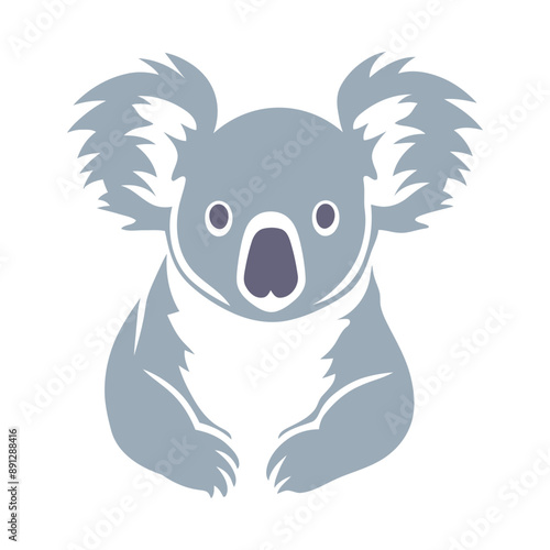 A stylized koala with large ears and a round face, featuring a light gray body and white fur on the chest. The background is plain white, emphasizing the simplicity of the design