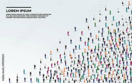 A large group of workers on white background with text space. Labour people crowd seamless background. Labor day concept. Vector illustration