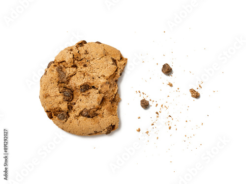 Half eaten cookie with crumbs