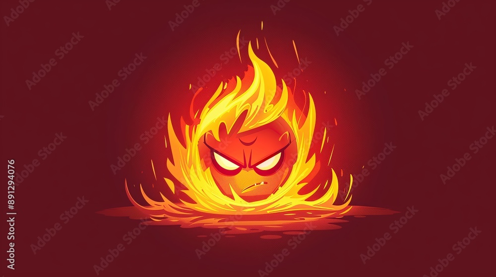Animated Fiery Angry Face with Intense Flames in Red and Yellow Hues