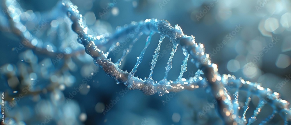 A close up of a DNA strand with water droplets. AI. A close up of a DNA strand with water droplets. AI.