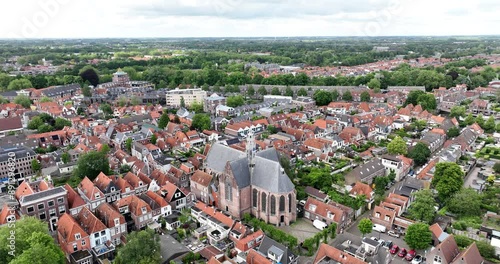 The Oosterkerk or Sint Antoniuskerk in Hoorn is a church built in Gothic style. Aerial view. photo