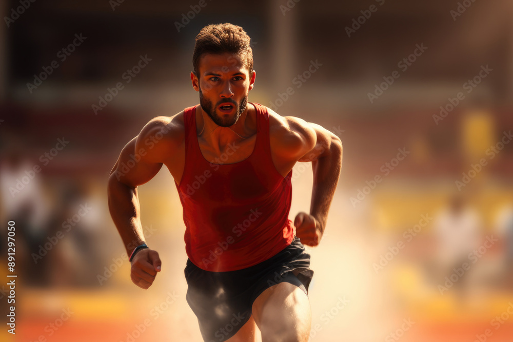 Side View of an Athletic Runner Competing Side View of an Athletic Runner Competing