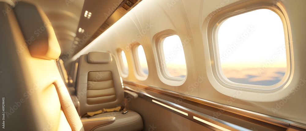 Obraz premium 3D Rendering Airplane Interior with Seats and Detailed Cabin Features