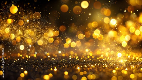 Gold glitter sparkling on a surface with bokeh effect