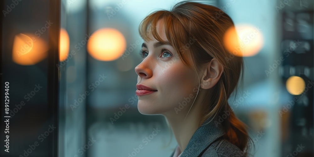 Ambitious Businesswoman in High-Rise Office Window Ambitious Businesswoman in High-Rise Office Window