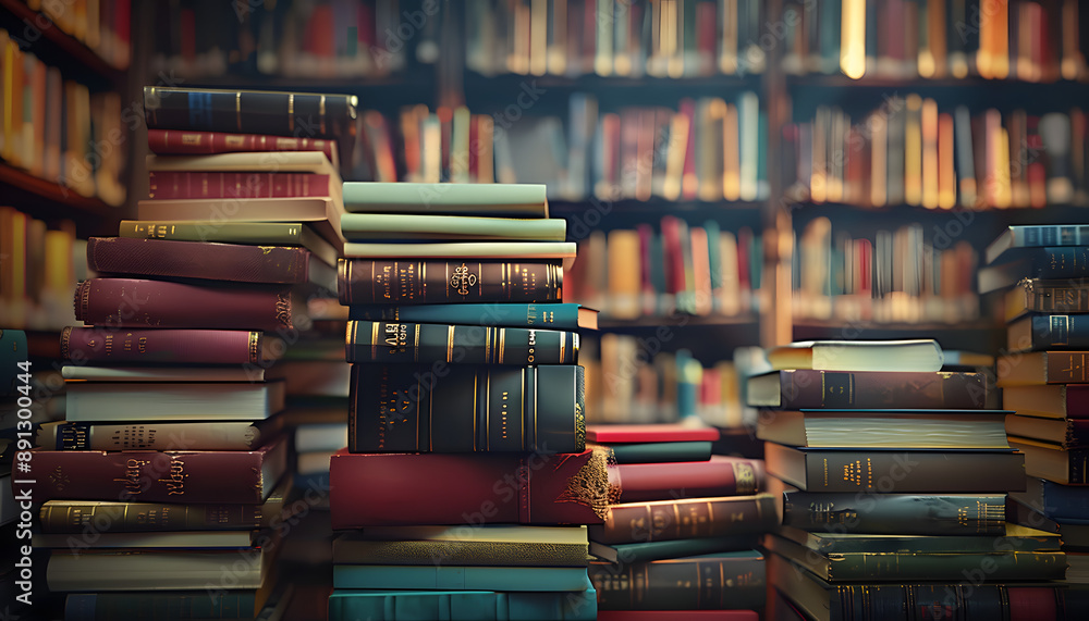 Stack of books in library, World book day, Stack of books in library, World book day,