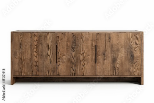 Modern wooden sideboard cabinet standing on white background photo