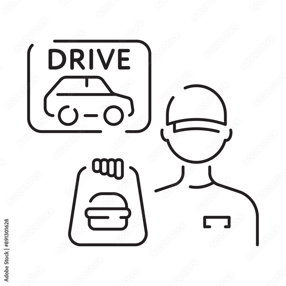 Drive through linear icon. Bank services, ATM, Transport lane to terminal. Contour symbol. Editable stroke Drive through linear icon. Bank services, ATM, Transport lane to terminal. Contour symbol. Editable stroke