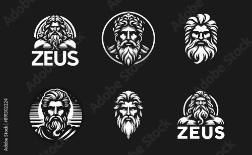 Zeus old man beard logo icon design illustration