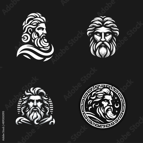 Zeus old man beard logo icon design illustration