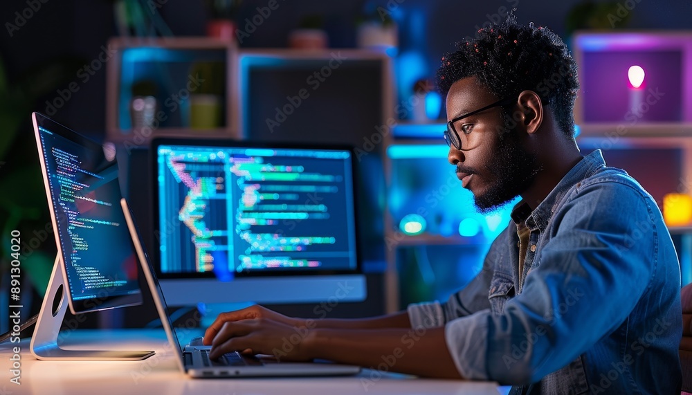 Focused Programmer Working Late Focused Programmer Working Late