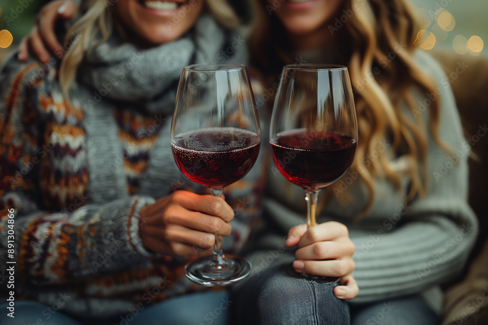 beautiful people are sitting on the sofa and drink wine beautiful people are sitting on the sofa and drink wine