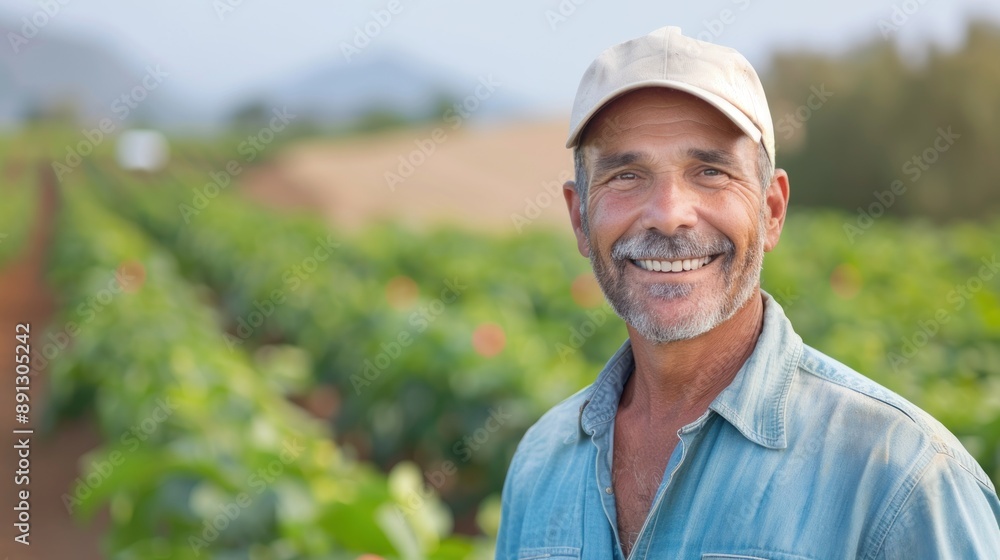 Portrait of smart farmer standing at a organic farm. Portrait of smart farmer standing at a organic farm.