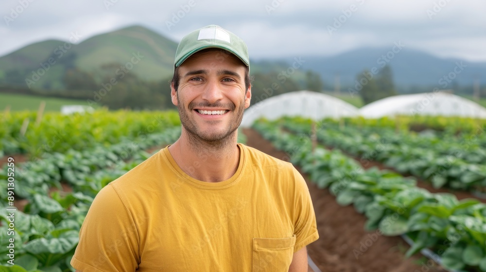 Fototapeta premium Portrait of smart farmer standing at a organic farm.