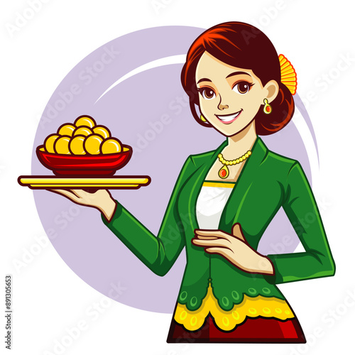 Beautiful girl selling traditional food