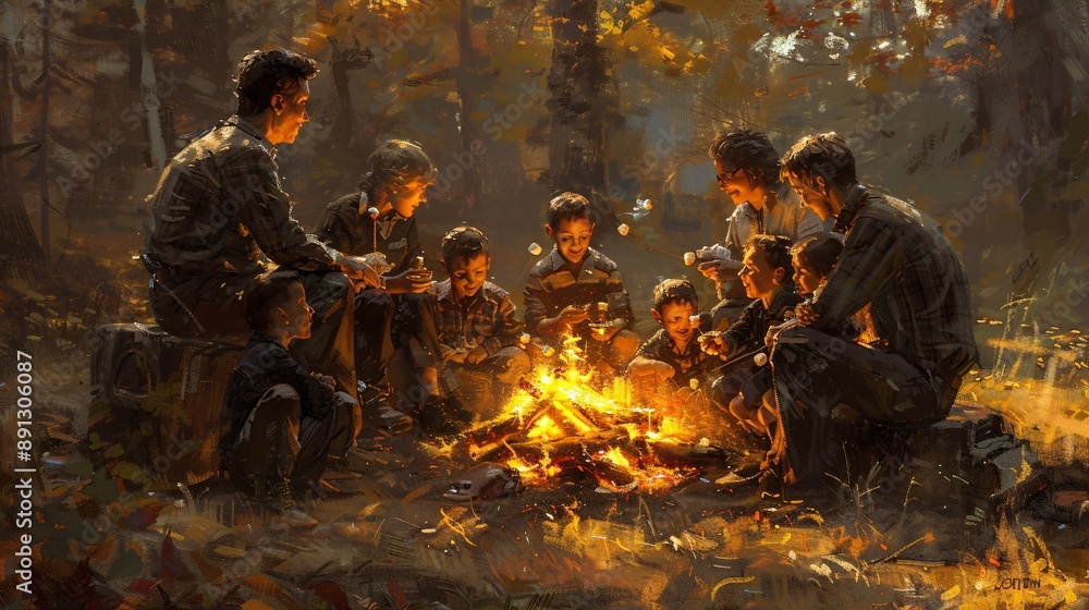 Campfire Gathering in the Woods Campfire Gathering in the Woods