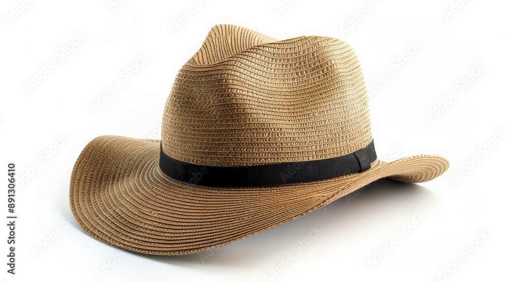 Stylish hat with a wide brim resting on a white background Stylish hat with a wide brim resting on a white background
