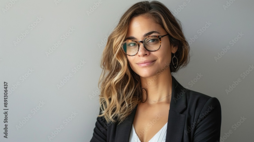 Fototapeta premium A woman wearing glasses and a black jacket
