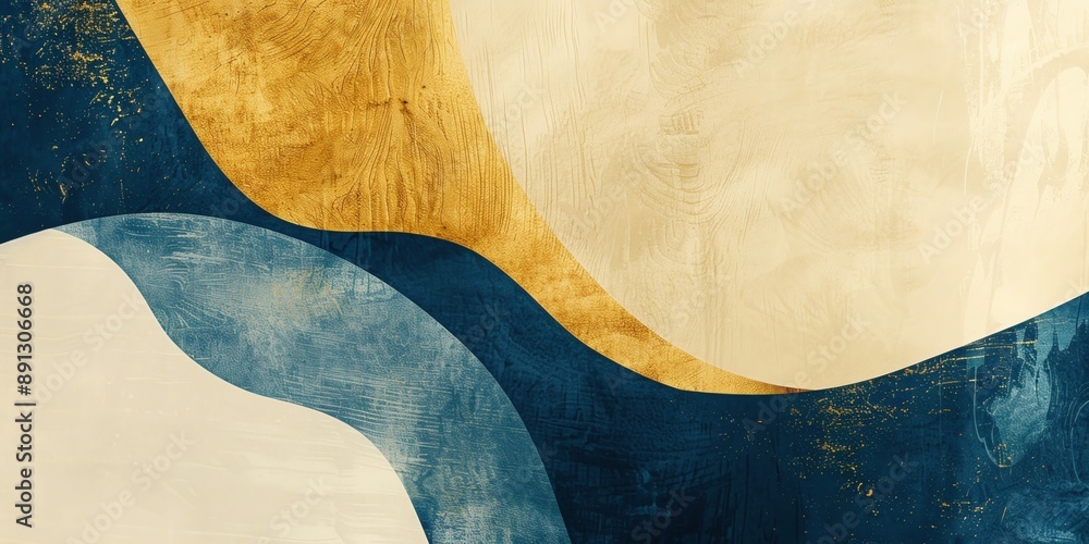 Abstract Waves in Blue, Gold, and Cream Tones Abstract Waves in Blue, Gold, and Cream Tones