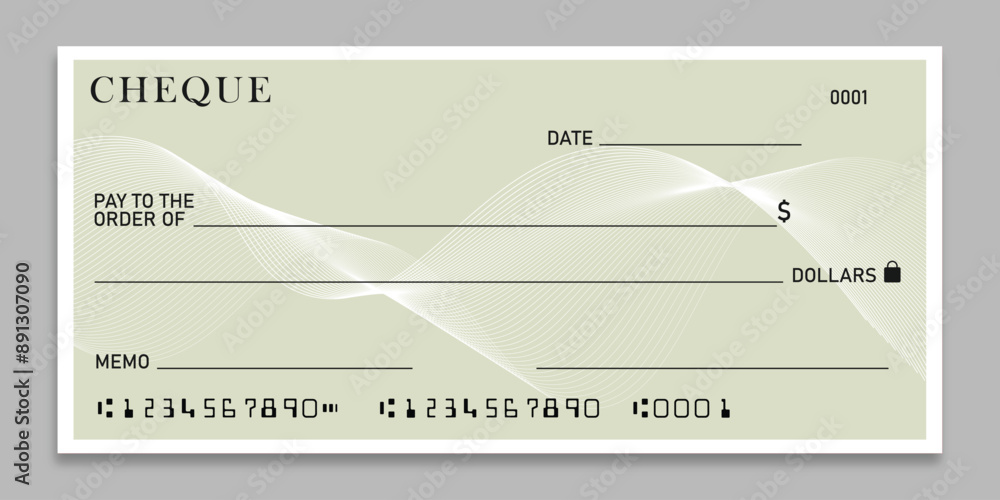 Blank bank check, checkbook cheque template with blue guilloche, vector ...