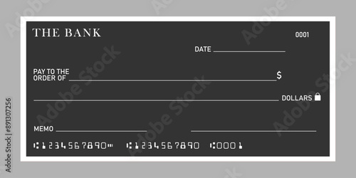Black blank  check template vector. Blank check - vector illustration