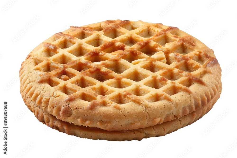 Close-up of a golden, crispy waffle isolated on white background, perfect for breakfast, dessert, or snack stock photo. Close-up of a golden, crispy waffle isolated on white background, perfect for breakfast, dessert, or snack stock photo.