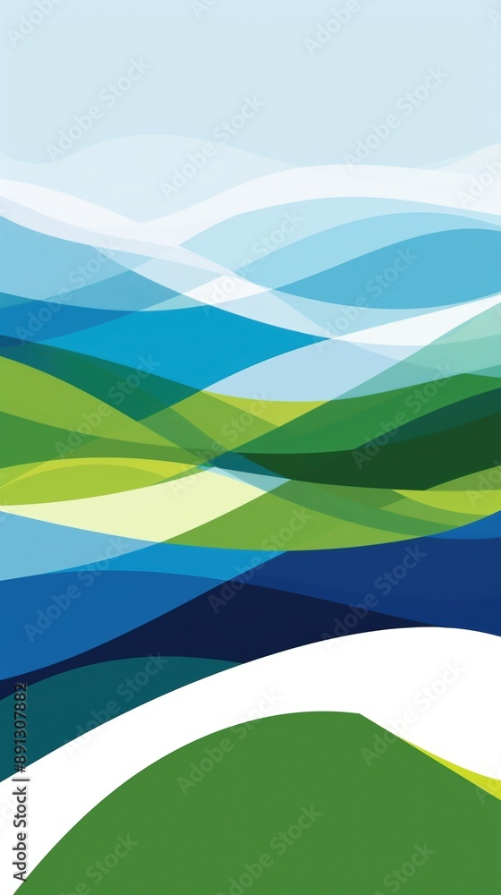 Obraz premium Abstract Waves of Green and Blue Landscape Art