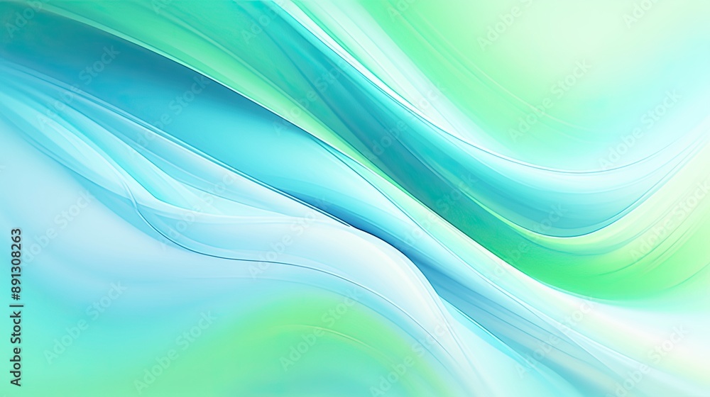 Obraz premium A soothing abstract background with fluid, flowing lines in pastel blues and greens.