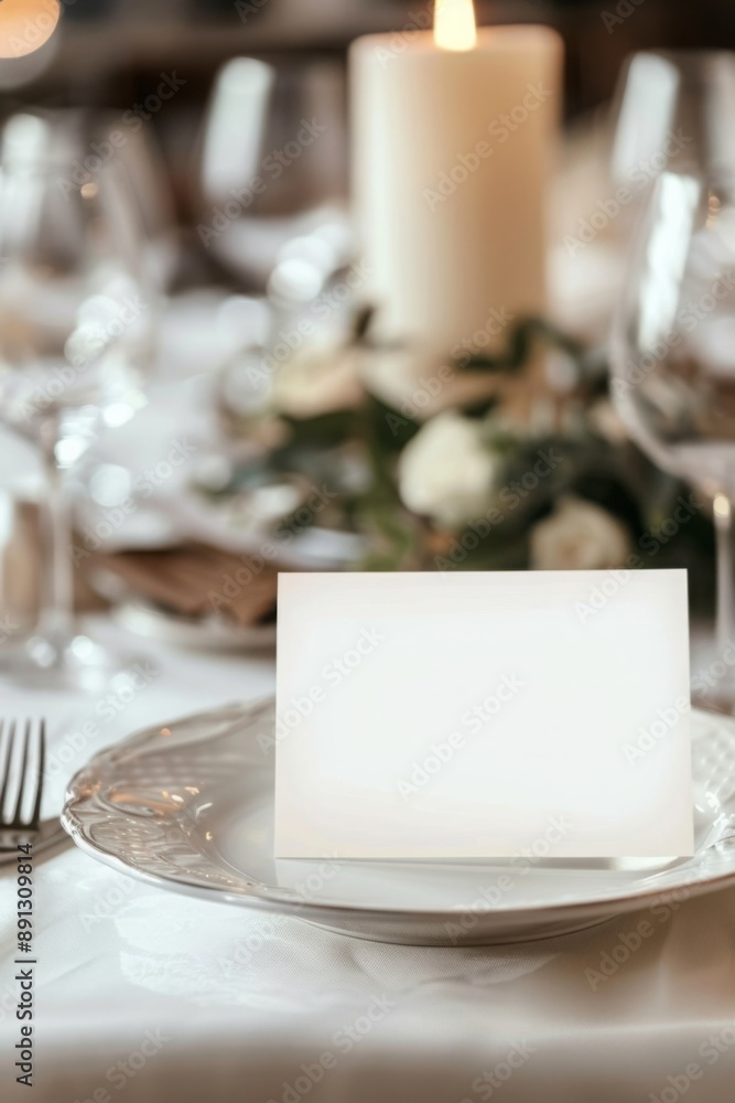 Table place setting blank menu card mockup or reserve in wedding invite and special event Table place setting blank menu card mockup or reserve in wedding invite and special event