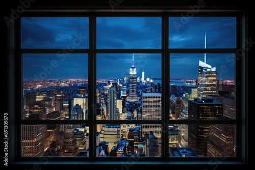 New York Cityscape from a Window at Dusk