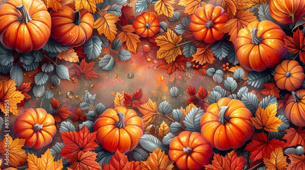 vector, illustation, Autumn panoramic background with pumpkins pattern, vector. Happy Thanksgiving greeting card vector, illustation, Autumn panoramic background with pumpkins pattern, vector. Happy Thanksgiving greeting card