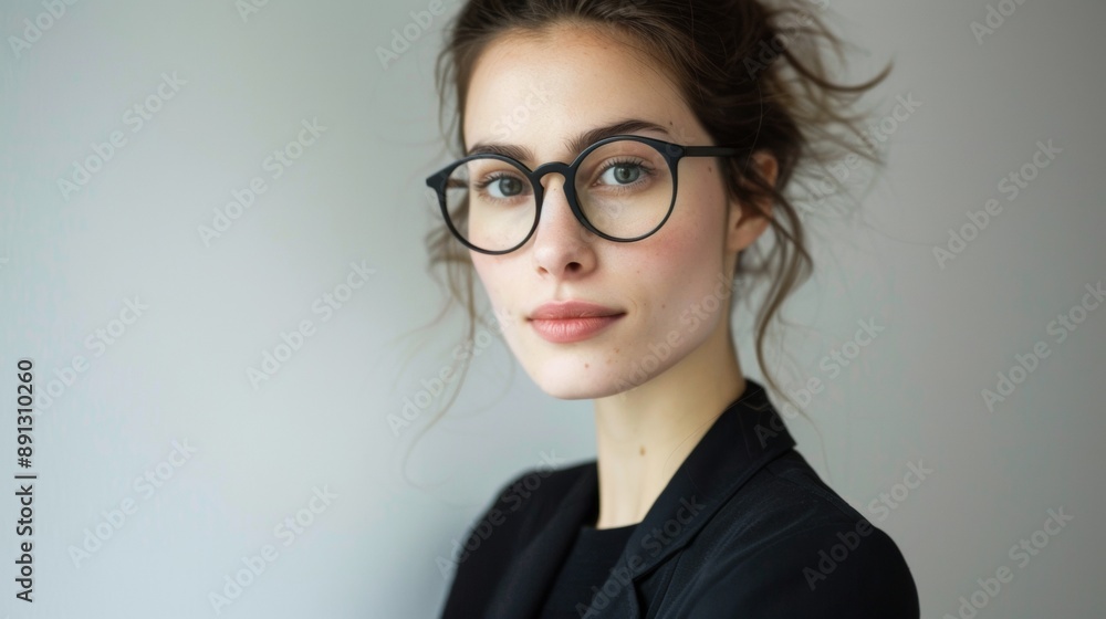 A woman wearing glasses and a black jacket A woman wearing glasses and a black jacket